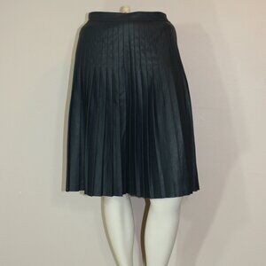 Rebecca Taylor pleated lined midi knee  skirt faux leather side zip size 4